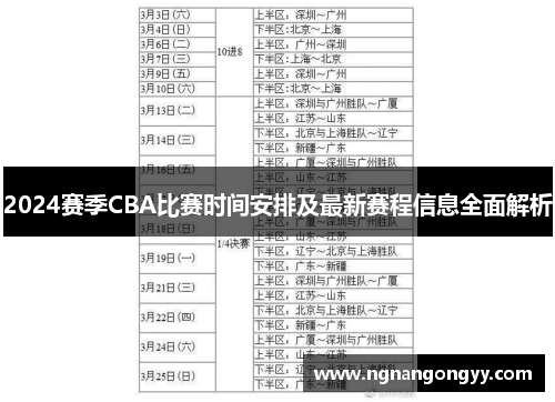 2024赛季CBA比赛时间安排及最新赛程信息全面解析